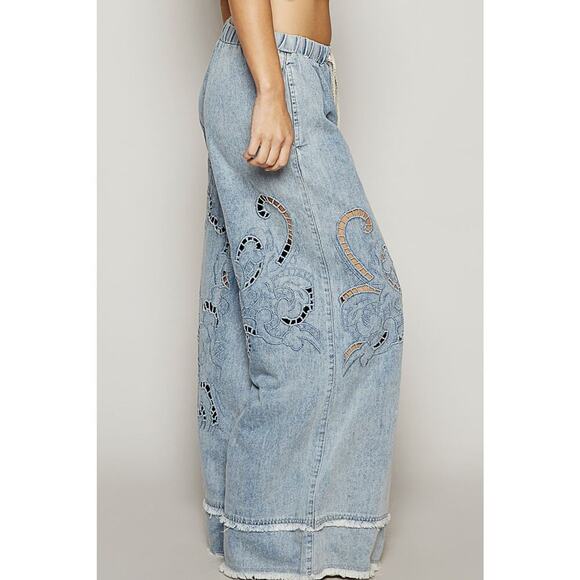 POL Boho Cutout Detail Wide Leg Jeans - Picture 2 of 4